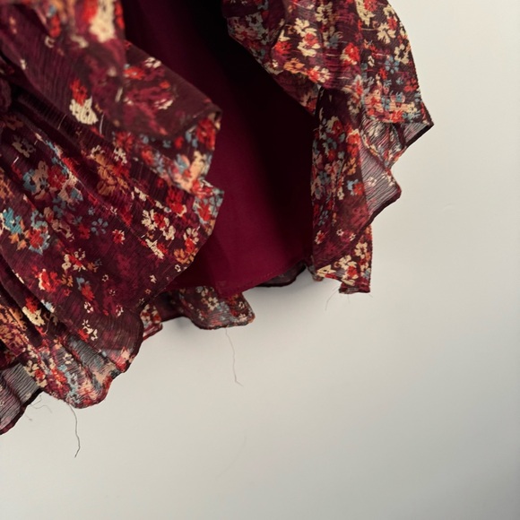 Sundance Dress Midi 100% Silk Floral Burgundy Tulip Sleeve Romantic Boho Size S - Picture 9 of 12